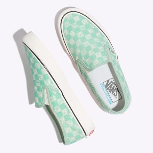 Vans Bayan Kaykay Ayakkabısı Distressed Checkerboard Slip-On SF Yeşil | 58781-120